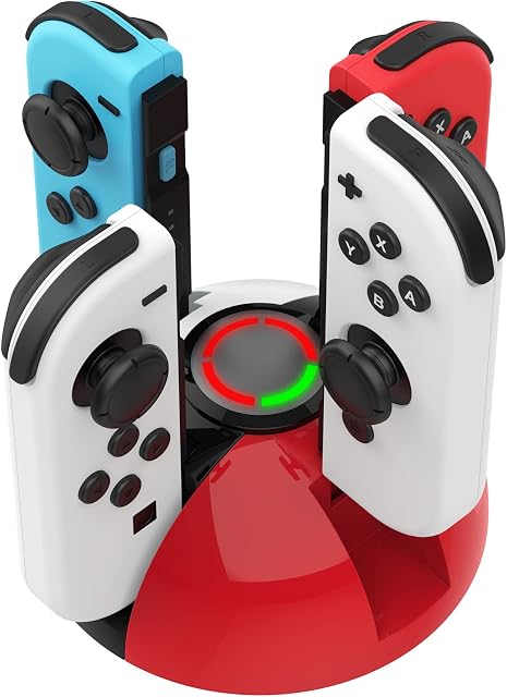 HEIYING Switch Joy-Con Charging Dock for Nintendo Switch/Switch OLED Joy-Con Controller, Switch Controller Charger Stand Station,Switch Joy-Con Charging Stand with LED Indicator(Red White)