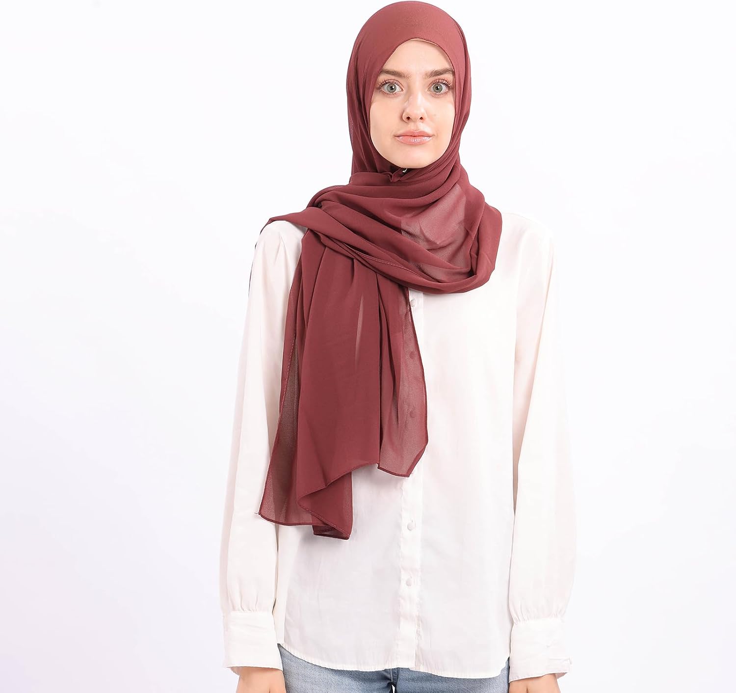 Jonglroy Muslim Chiffon Hijab magnets Head Scarf with Matching Tie Back Jersey Undercap image 5