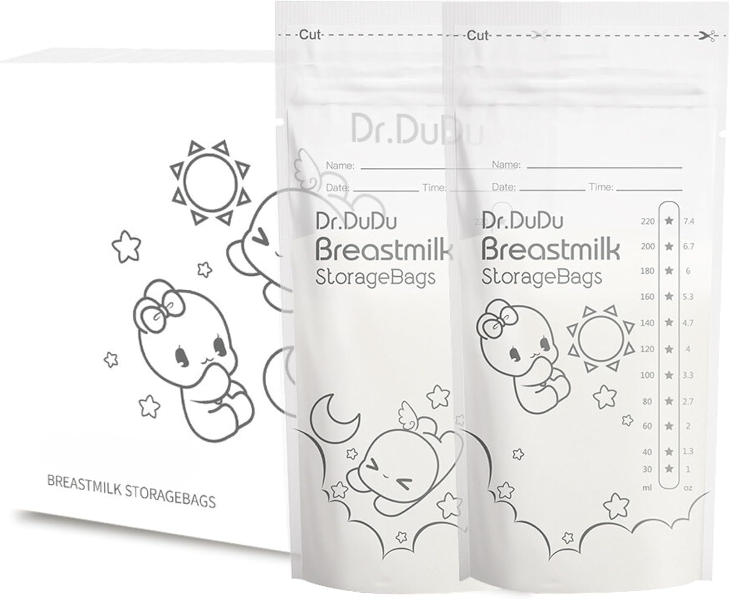 ARSH Breastmilk Storage Bags, 50 count, 220 ml NEW Transparent Breast milk Storage Bags with Double Zipper, Self Standing, Leak proof, Pre-sealed