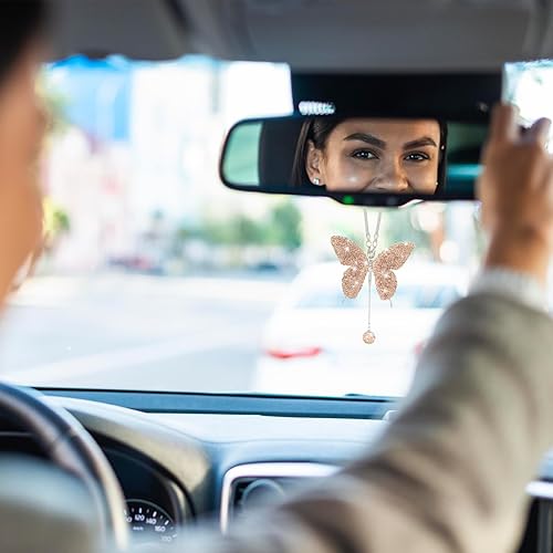 Miniatura 11 de zipelo Accesorios de automóvil con diamantes de mariposa brillante, dijes de cristal para espejo retrovisor de automóvil para mujeres, decoración