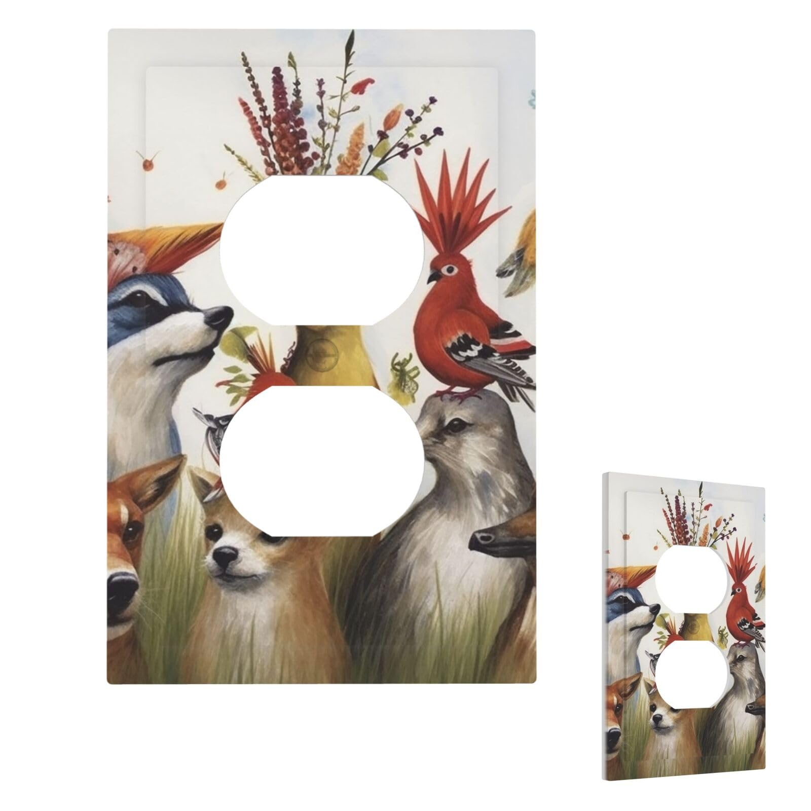 Animal Party Wall Plate Cover Duplex, Modern Decorative Light Switch Cover Unbreakable Receptacle Outlet Covers for Living Room Bedroom Decor