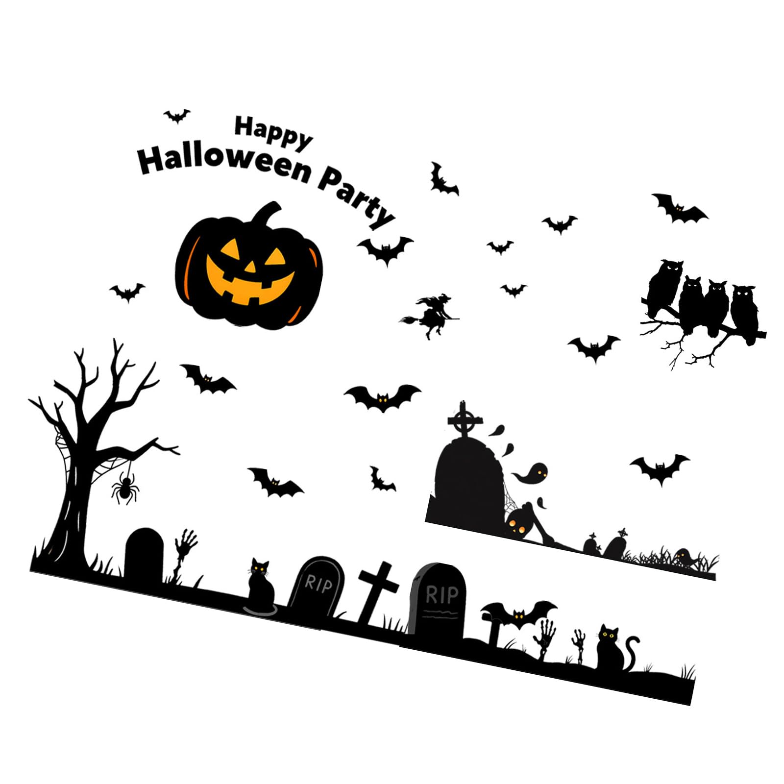 Tsophreniq Without Glues Window Clings Halloween Bat and Pumpkin Decorations PVC Sticker Decal Set for Glass Door Halloween Bat & Pumpkin Window Clings Cling Stickers Removable Decals Decals