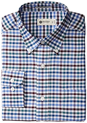 Haggar Men's Multi Gingham Fancy Pinpoint Oxford Long Sleeve Regular Fit Shirt