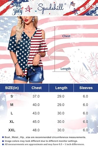 4Th Of July Women's Shirt V Neck Cold Shoulder Tops American Flag Casual Short Sleeve Blouse 2Xl #TOP5