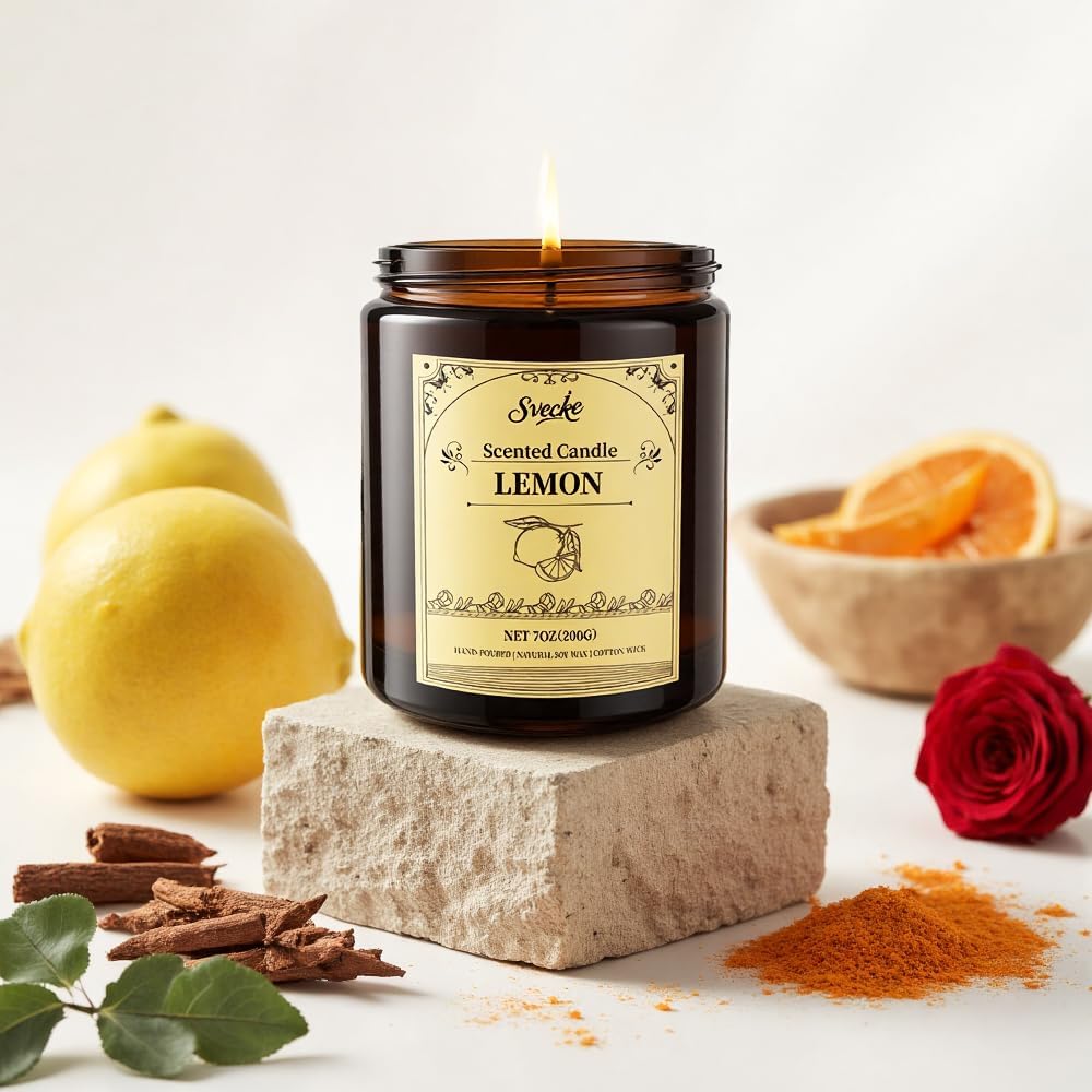 Lemon Scented Candles, 7oz Soy Wax Candle, Long Lasting Aromatherapy Jar Candle for Home, Scented Long Burning Candle Gift for Women and Men - Image 4