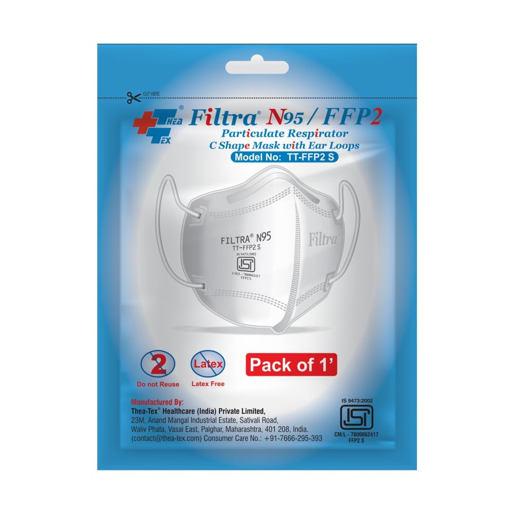 Filtra® N95 Mask with Ear Loops | FFP2 Mask with Ear Loops | BIS Certified | 5 Layer N95 Mask | Thick Ear Loops | High Filtration | Improved & Enhanced Courier Packing (10 Single Packs) (B0CW9KS389) Amazon Price History, Amazon Price Tracker