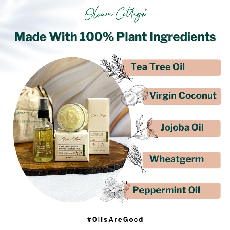 Image of Oleum Cottage Skincare Bundle for Small Patches on the Body for Eczema, Psoriasis and Dermatitis | Contains Restorative Oil and Ultra Healing Cream | Reduces Itchiness and Soothes Flare-Ups