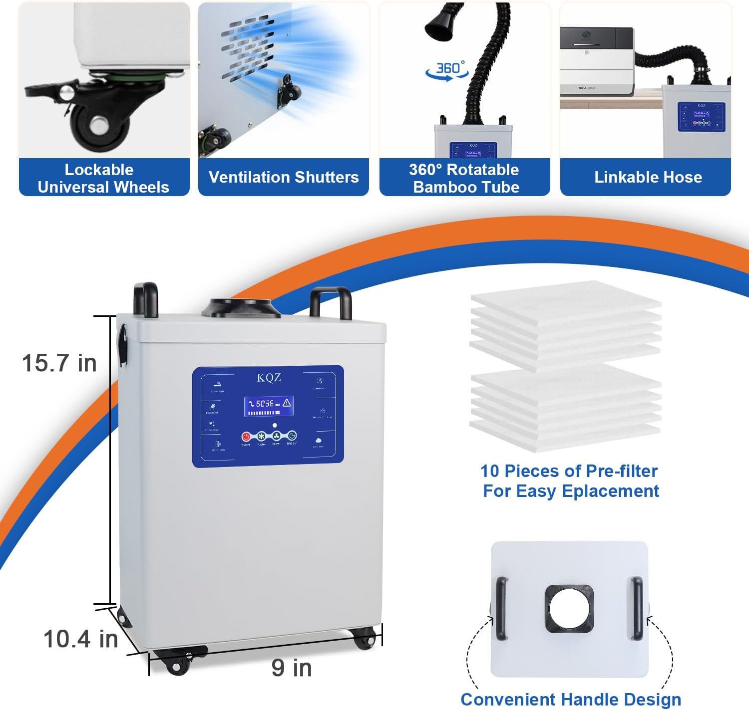 KQZ 150W Solder Fume Extractor for Laser Engraver, 280 m³/h Smoke Absorber with LED Display, Welding Fume Extractor for Laser Cutting, 3D Printing, DIY Soldering with 10 Pre-Filters
