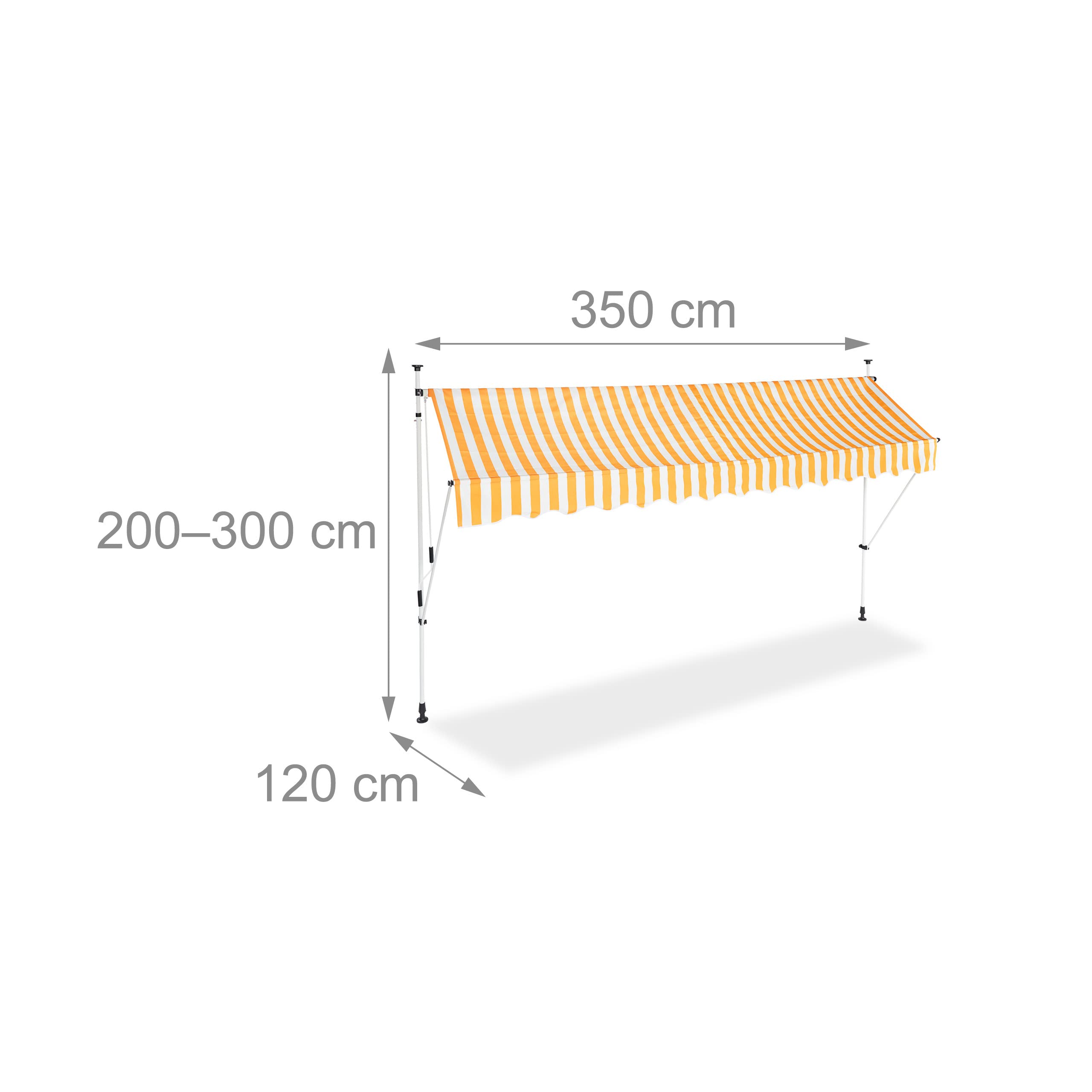 Relaxdays Auvent rétractable 350 cm Store balcon marquise soleil terrasse hauteur réglable sans perçage, jaune-blanc