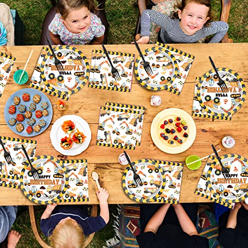Image of 100 Pcs Construction Birthday Party Plates and Napkins Set Dump Truck Birthday Party Decorations Supplies Construction Tableware Construction Themed Party Favors for Boys Birthday Serves 25