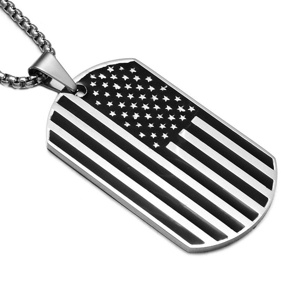Apopo US Flag Dog Tag Necklace Stainless Steel Pendant