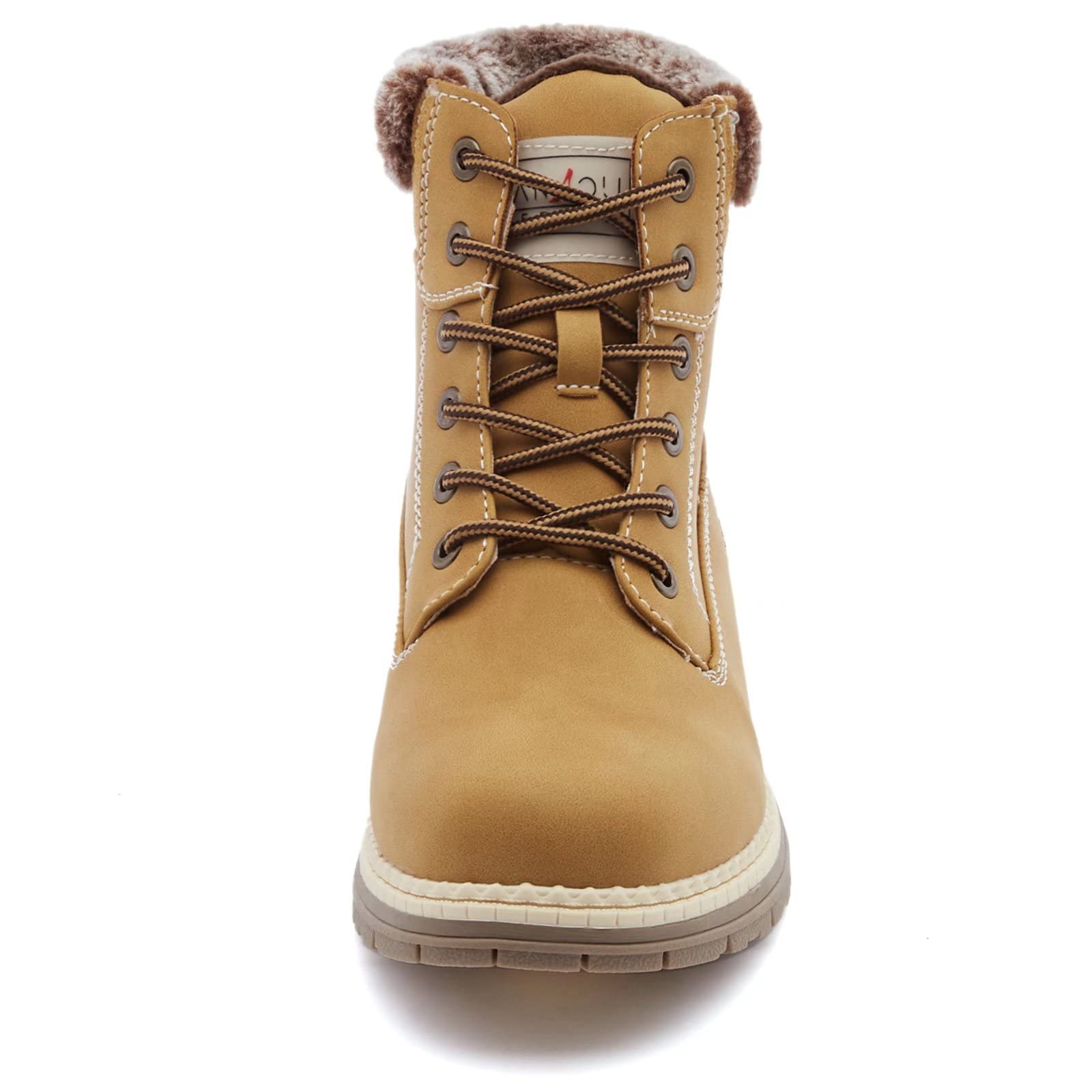 ANJOUFEMME Womens Hiking Snow Winter Boots - Waterproof Work Ankle Boots for Women Comfortable Warm Fur Boots for Backpacking Cycling FNW19-CAMEL-8