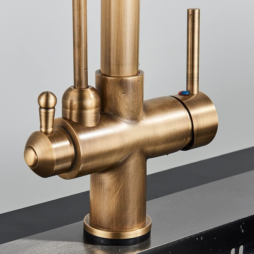 Rubinetto da Cucina con Filtro a sensore tattile, in Ottone Anticato, Miscelatore con Gru Girevole per Acqua Pura (Oro) (Ottone Anticato)