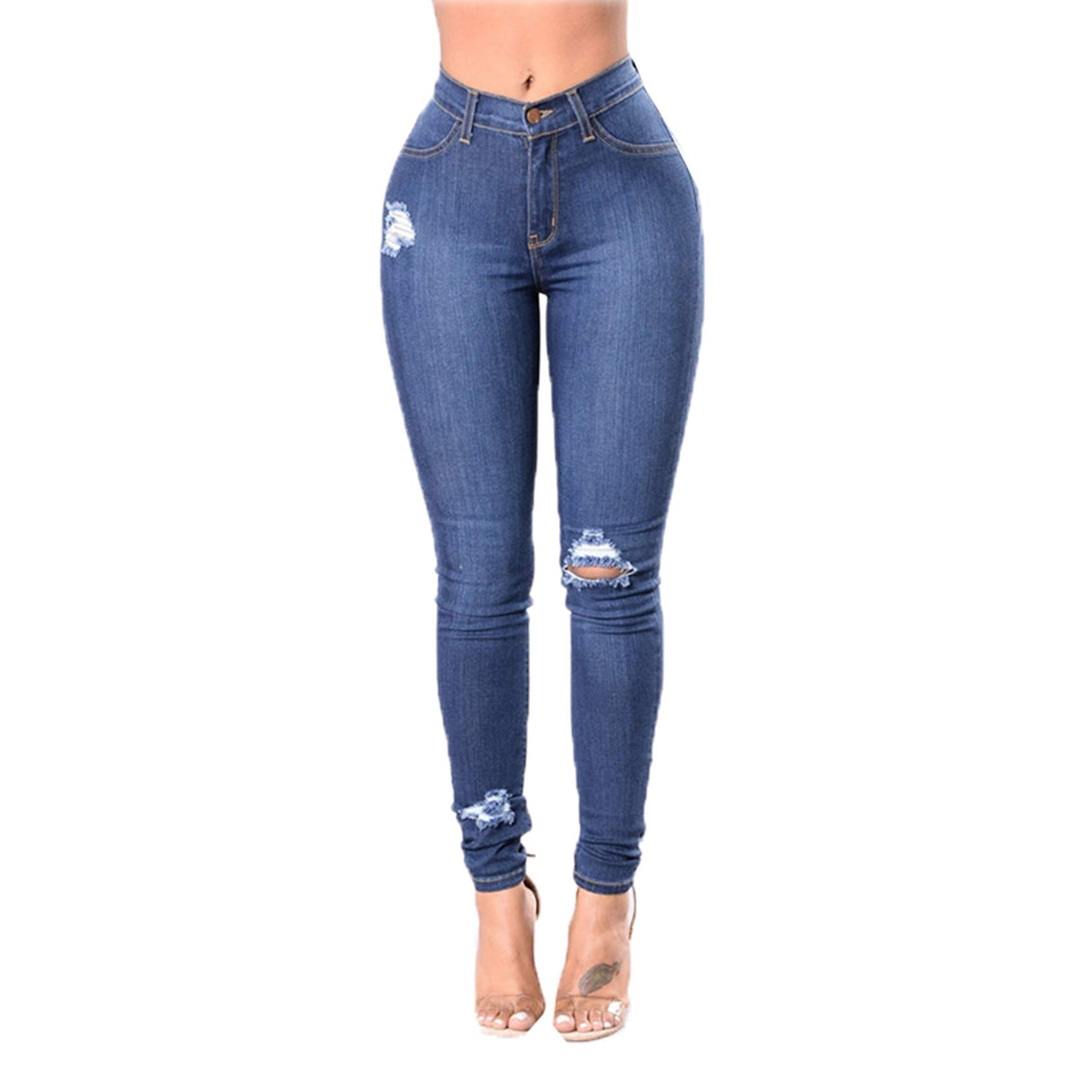 Jeans Push-Up De Cintura Alta Jeans Ajustados para Mujer Jeans Ajustados EláSticos Rasgados Sexy Retro
