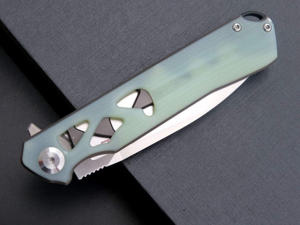 Eafengrow EF959 Pocket Folding Knife D2 Steel Blade G10 Handle EDC Knife Liner Lock Ball Bearing Tactical Pocket Knife Flipper Knife for Camping Tactical Hiking Survival Outdoor(Jade)