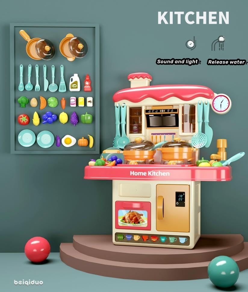 Miniatura 2 de Juego de cocina para niños, juego de cocina para niños pequeños con sonidos y luces, estufa, fregadero de juguetes y cocina de juguetes, juego de 31