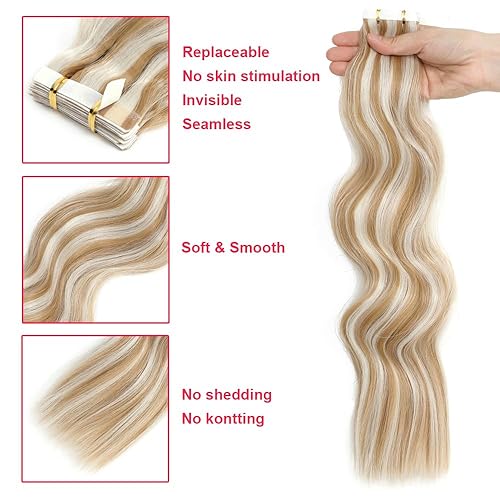 Miniatura 3 de Extensiones de cabello sintético adhesivas de 20 pulgadas de largo, ondulado, natural, suave, sintético, 10 unidades, 1.76 oz, extensiones de