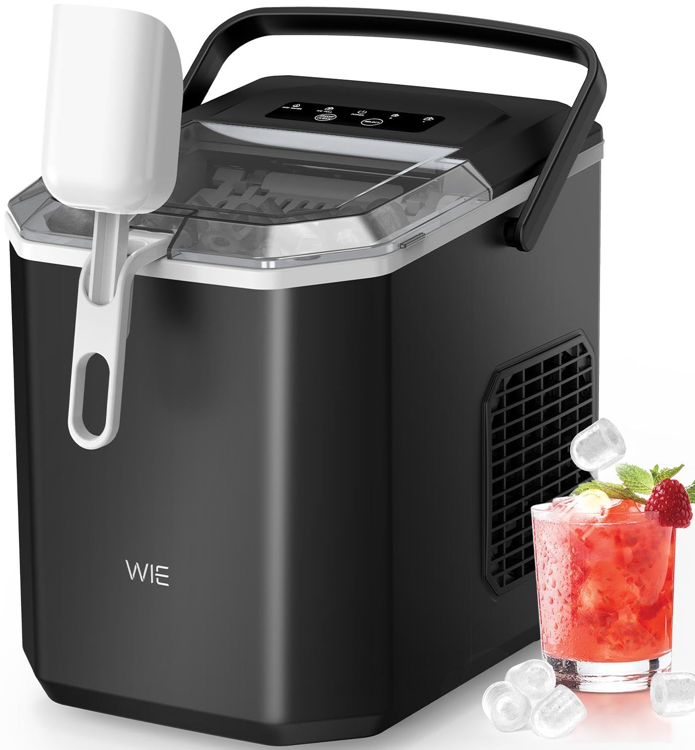 WIE Ice Maker Machine 15KG/24H, 6 Mins Fast Ice, 2L Water Tank, Self-Cleaning Ice Maker Countertop, Portable Ice Cube Maker with Basket & Scoop - Perfect for Home/Party/RV/Office, Stainless Steel