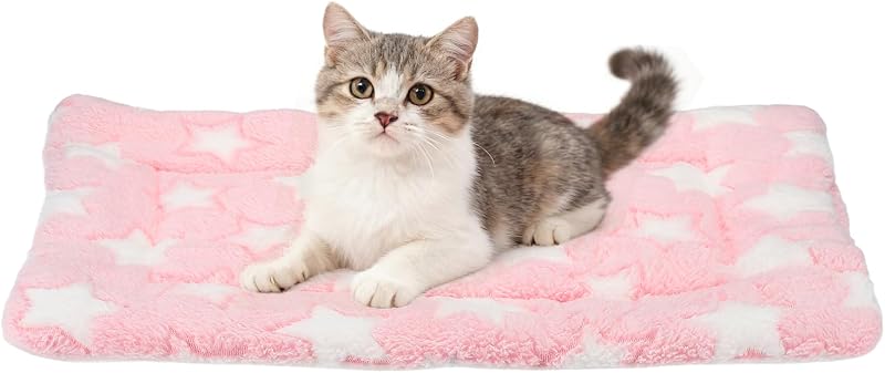 Colchonete para Gatos e Cães PETAXCELL em Pelúcia Coral com Estampa de Estrelas, Lavável, Rosa, 48,26 x 33,02 cm