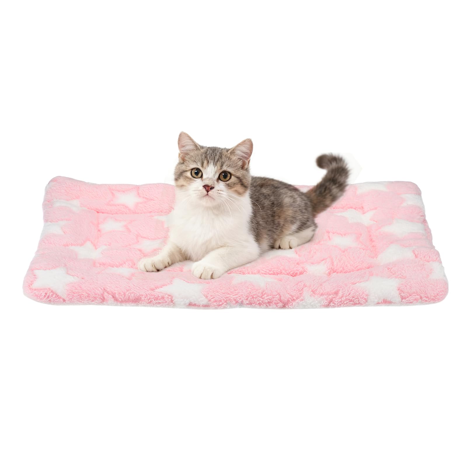 sourcing map Dog Cat Bed Mat, Soft Coral Fleece Pet Cushion Pad with Cute Stars Print, Warm Washable Pet Bed 19x13 Inches, (Pink), Intended for Medium Small Dog Cat
