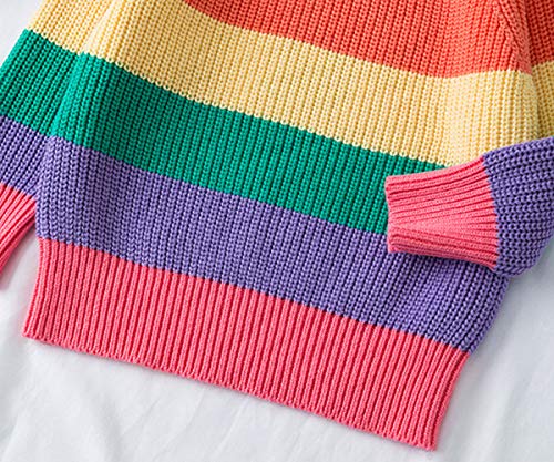 Image of Girl Pink Crewneck Sweaters Rainbow Sweater Knit Tops for 2-8 Years