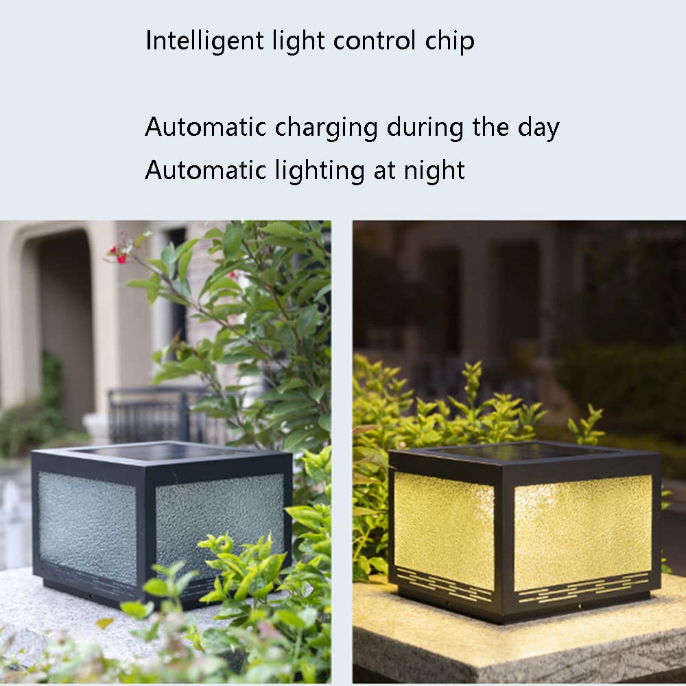 Lampada A Colonna in Vetro Solare Lanterna da Giardino Classica Pilastro A LED Impermeabile Ad Energia Solare Apparecchio per Lampioni da Esterno con Base per Montaggio su Molo,