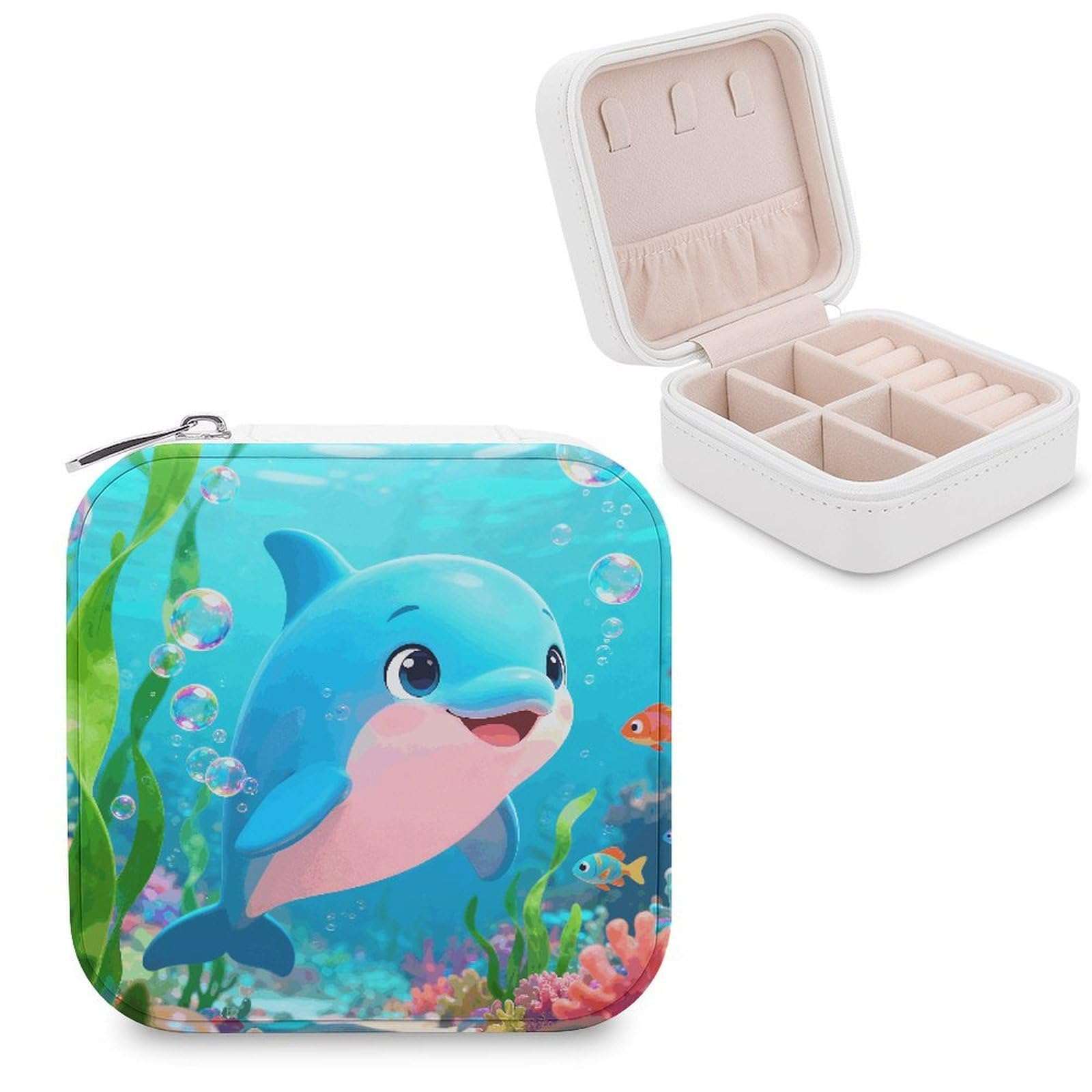 LZQPOEAS Dolphin Jewelry Box, PU Patterned Storage Case, Portable Travel Jewelry Organizer Box for Storing Rings, Pendants, Earrings, Necklaces, And Women's Specialized