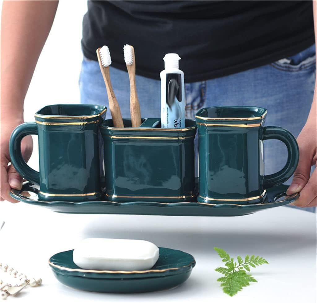 Ceramic Brushing Cup Household Bathroom Supplies Washing Five-Piece Suit Couple Mouthwash Cup Tooth Cylinder
