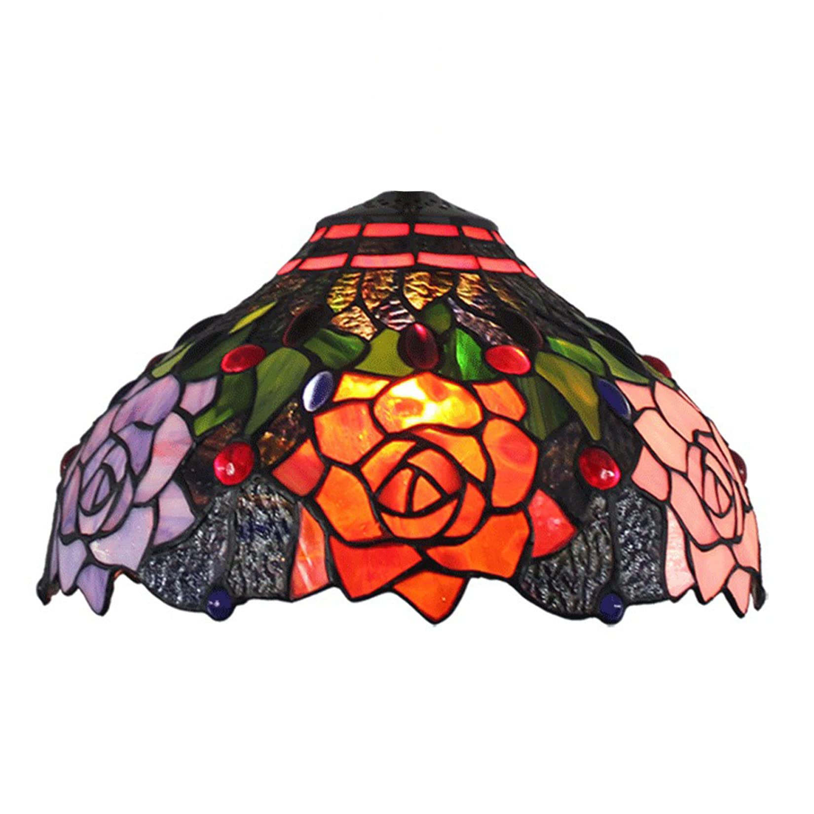 Wdcdyqdh Light Lampshade Replacement 12 Inch Stained Glass Rose Lamp Shade Only For Table Desk Pendant Floor Ceiling Fixture Home Office Decoration B