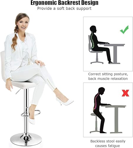 Miniatura 6 de Juego de 2 sillas de bar, taburetes de bar modernos giratorios ajustables sin brazos, altura de mostrador, taburetes de bar de piel sintética para