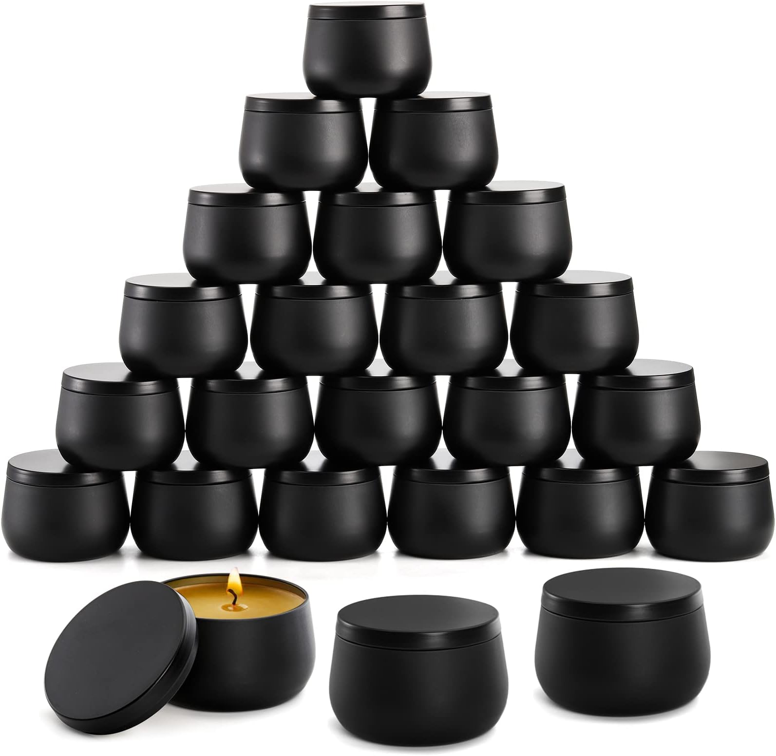 ZENFUN 24 Pieces Black Candle Tins with Lids, 8 Oz Bulk Empty Candle Jars, Metal Tin Containers for Making Candles, Storing Snacks, 3.5" x 2"