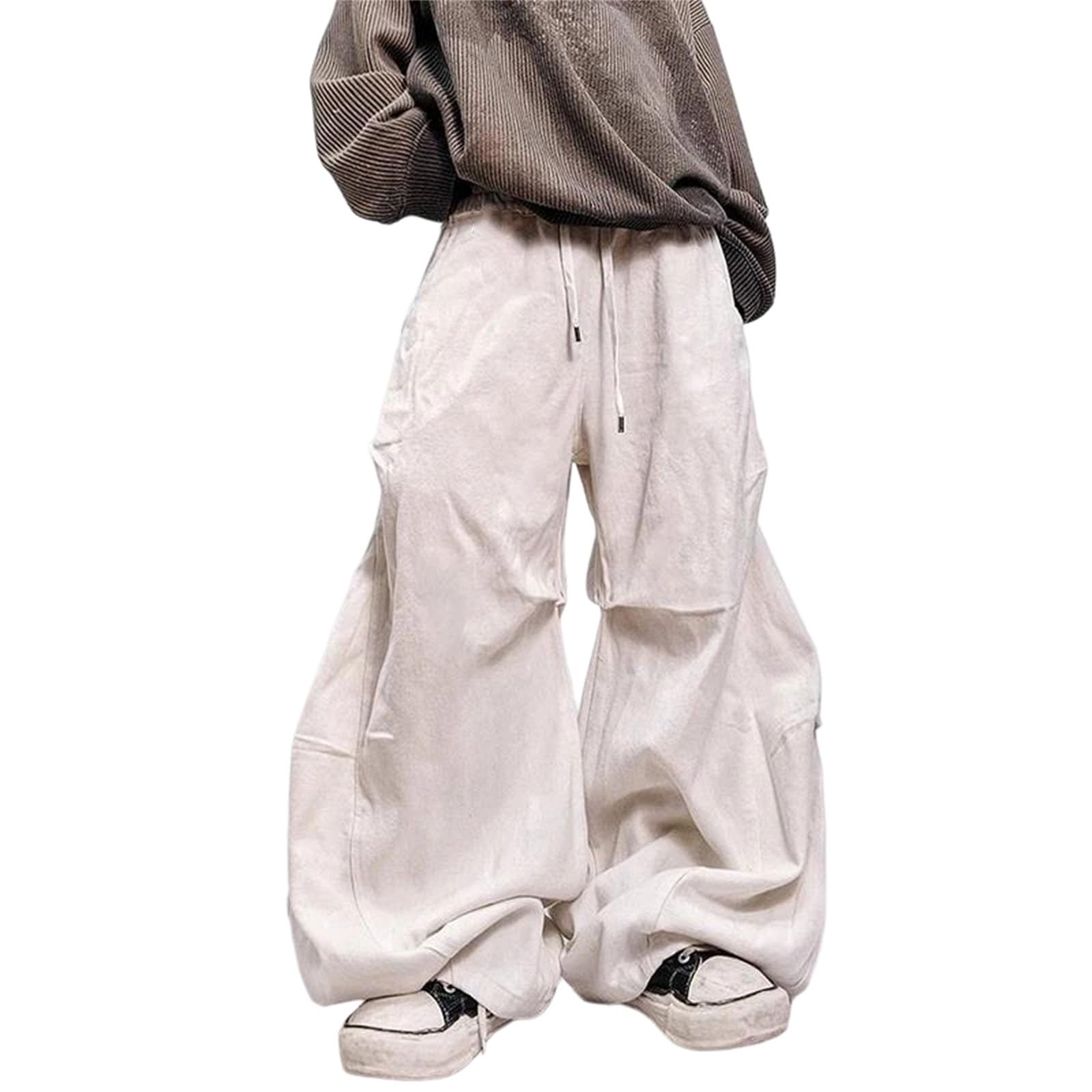 Mens Casual Baggy Wide Leg Jeans with A Comfortable Elastic Waistband Loose Fit Trousers Mid Waist Full Length