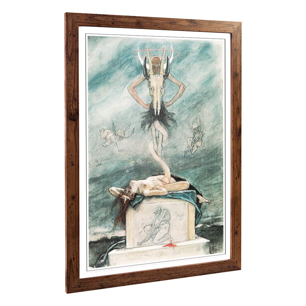 Big Box Art Framed Print of Felicien Rops Sacrifice from The Satanic Ones Design | Wall Art Picture| Home Decor for Kitchen, Living Room, Bedroom, Hallway, Walnut, A2 / 24.5x18 Inch / 62x45cm
