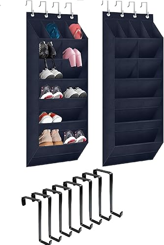 TIOYOTY Paquete de 2 organizadores de zapatos para colocar sobre la puerta y 8 ganchos para colocar sobre la puerta