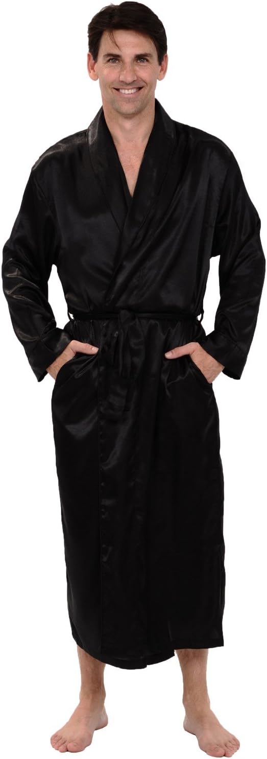 Alexander Del Rossa Men's Lightweight Satin Robe, Long, 3X Black (A0720BLK3X)