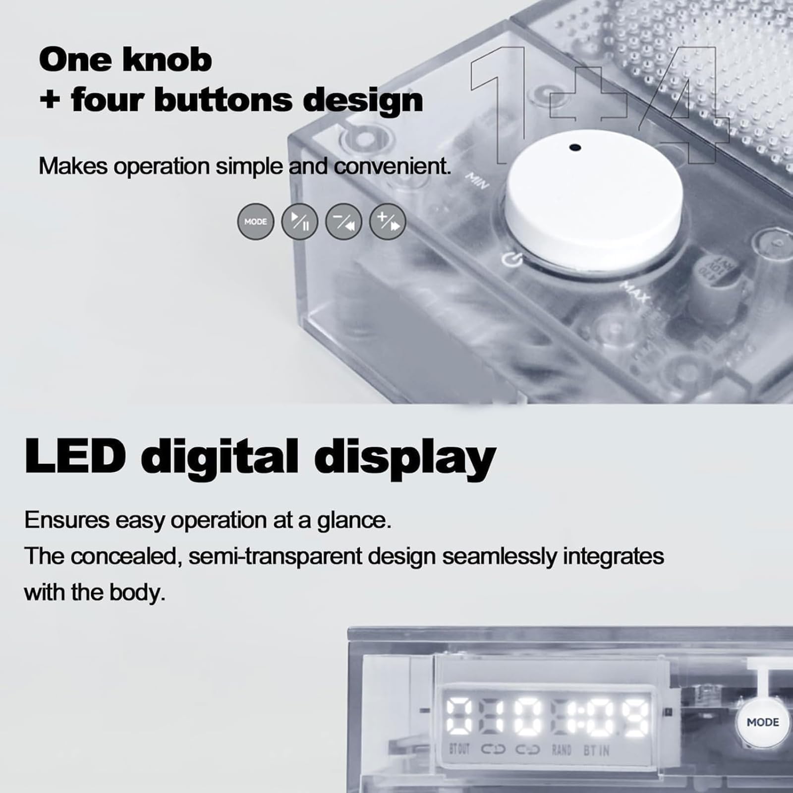 Lettore CD portatile con connettività Bluetooth, altoparlante staccabile, display a LED e batteria ricaricabile per uso domestico e auto