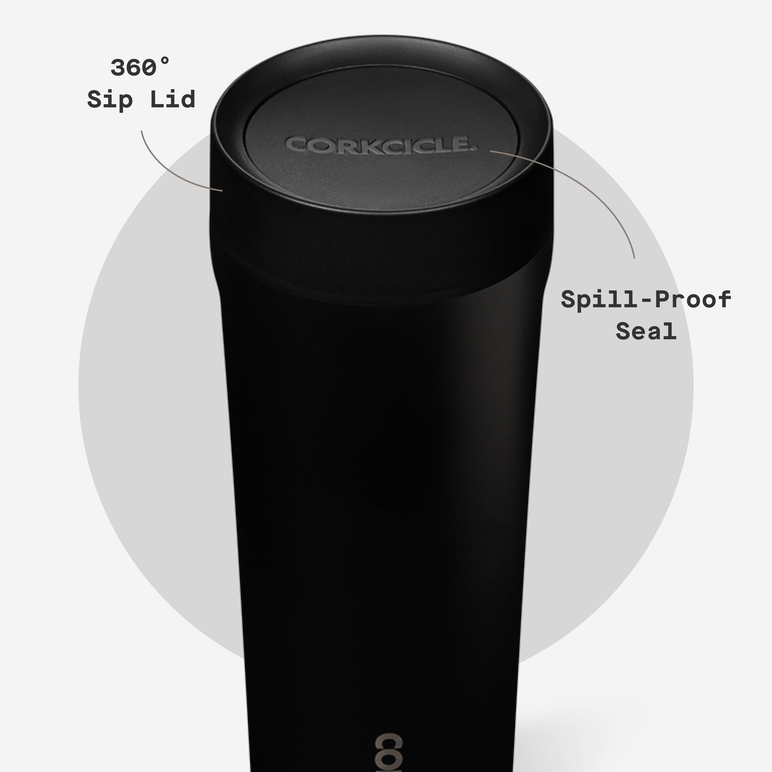 Corkcicle Tasse à café isotherme en acier inoxydable anti-déversement pour garder les boissons froides pendant 9 heures et chaudes pendant 3 heures, noir mat, 500 ml
