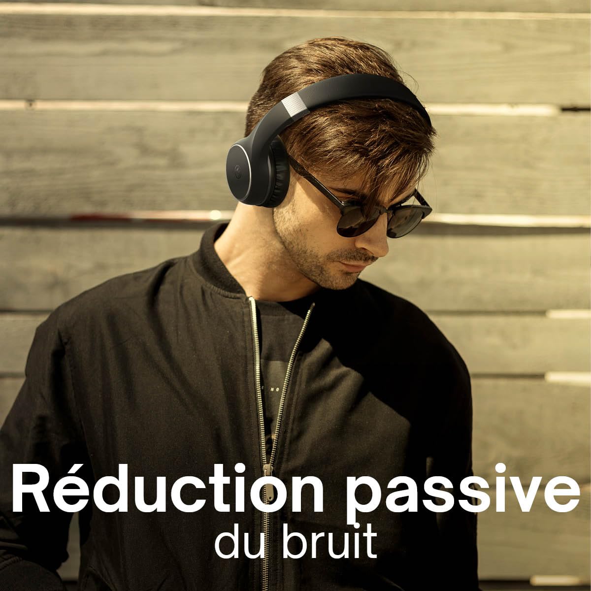 Motorola Sound Moto XT 220 | Casque sans Fil avec 24 Heures de Temps de Jeu et Microphone | Isolation Acoustique Passive et Pliable | Noir