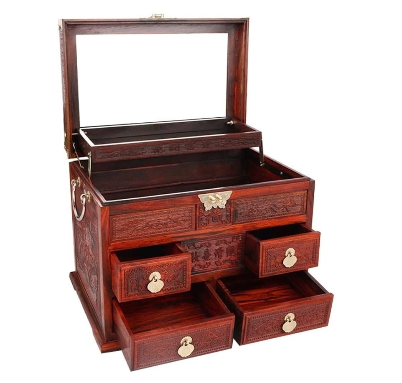 TIANQIHAO Jewelry Box Mahogany Jewelry Box With Drawer Chinese Retro Style Bracelet Necklace Ring Storage Box Wedding Jewelry Storage Box Jewellry Holder
