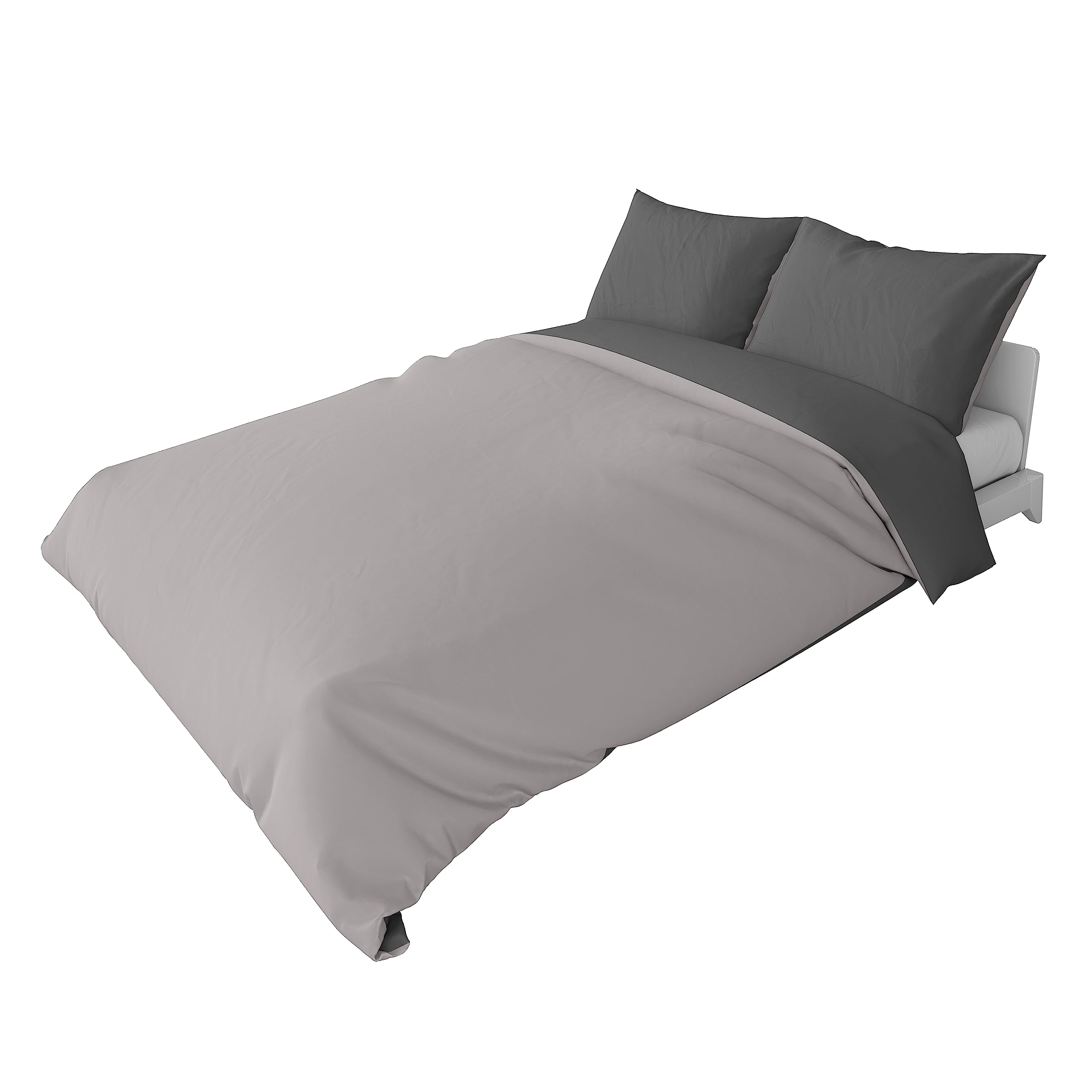 BaSaTex Bettwäsche Set, 200x200 + 2X 80x80 cm, Uni Anthrazit-Grau/Silber