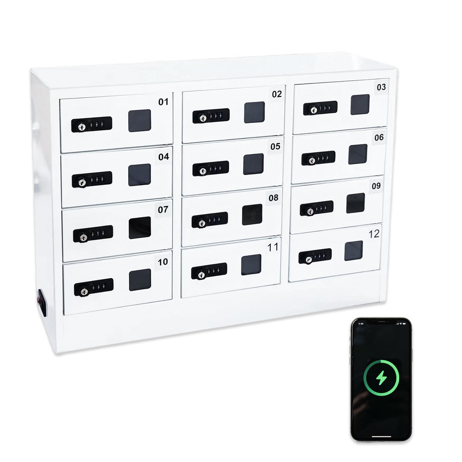 WTRYRN Lockable 12-Grid Charging Cabinet, Password & Key Anti-theft Lock, Low EMI, Flexible Installation, for Classroom, Meeting Hall, Hotel