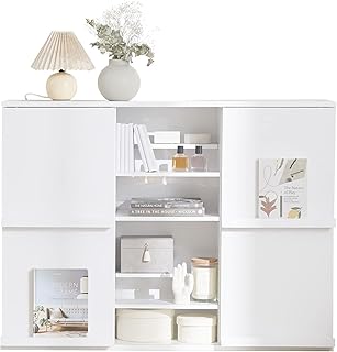 LOWYA ロウヤ 本棚 絵本棚 コミック収納 ディスプレイラック 漫画収納 絵本ラック 子供用本棚 大容量 扉付き 収納棚 飾り棚 マガジンラック 幅120cm ホワイト