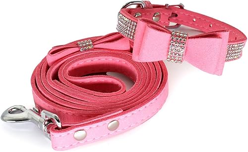 Miniatura 9 de Dazzling - Collar de perro con diamantes de imitación con tela suave y pajarita de cristal, elegante y glamoroso collar para cachorros con correa en