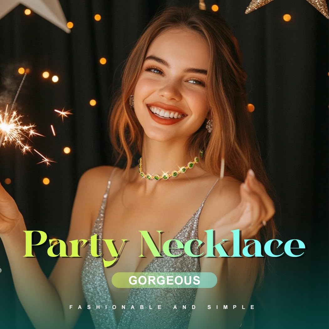 ACEDRE Colorful Crystal Choker Necklace Sparkly Rhinestone Chokers Necklaces Gold Chain Party Prom Neck Jewelry for Women - Image 4