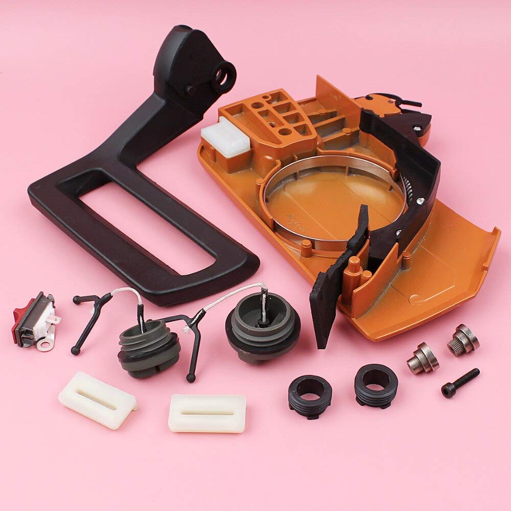 Cubierta de embrague de freno de cadena compatible con Husqvarna 266 268 272 66 protector de manija tapa de aceite de combustible tornillo sin fin tira de parachoques motosierra pieza de repuesto