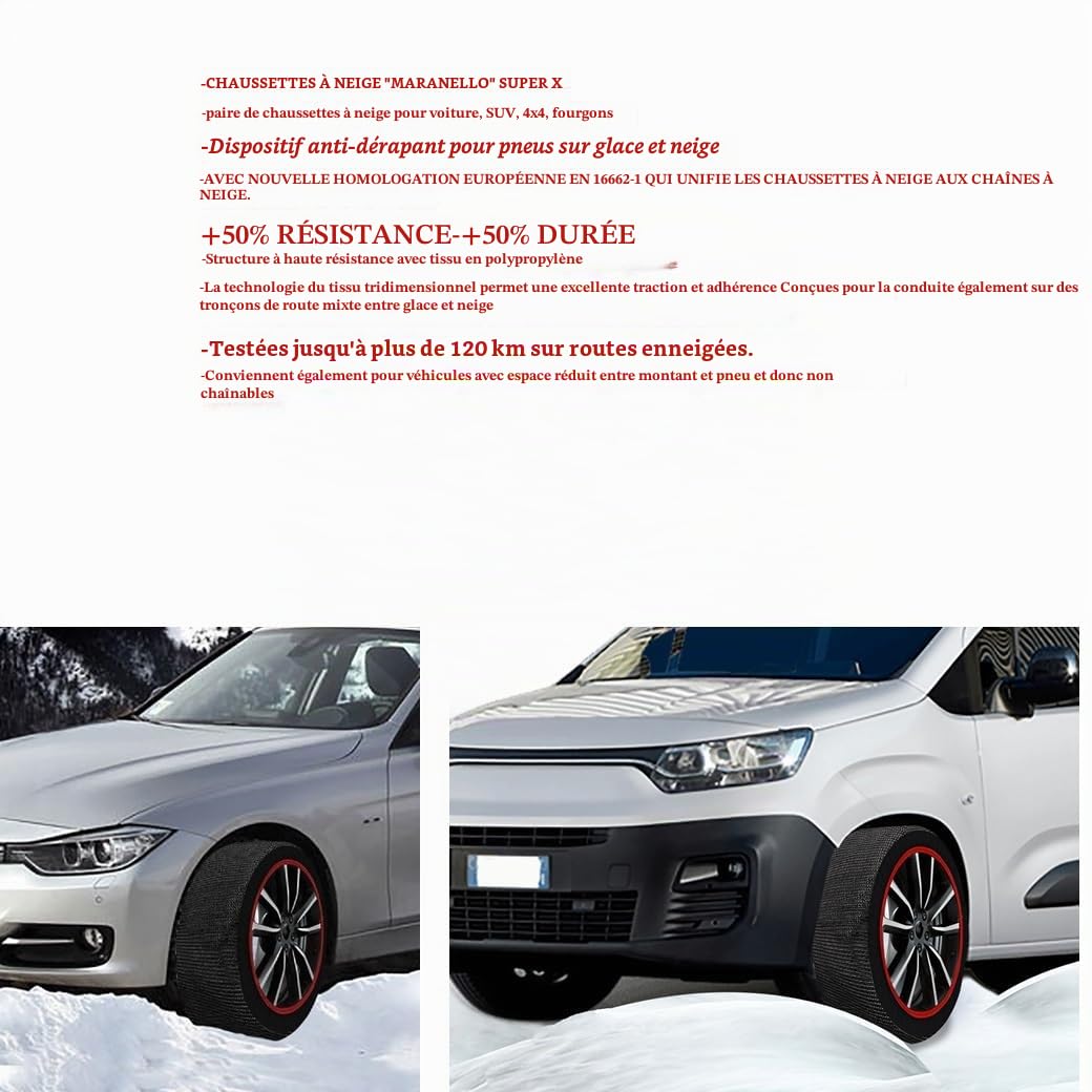 Chaussettes À Neige pour Pneu 235/50 R20 Cercle 20 Mesure XL Paire Chaussettes À Neige APPROUVÉ pour SUV 4X4 FOURGONNETTES ANTIDÉRAPANT pour Route Entre Glace ET Neige Tissu en POLYPROPYLÈNE