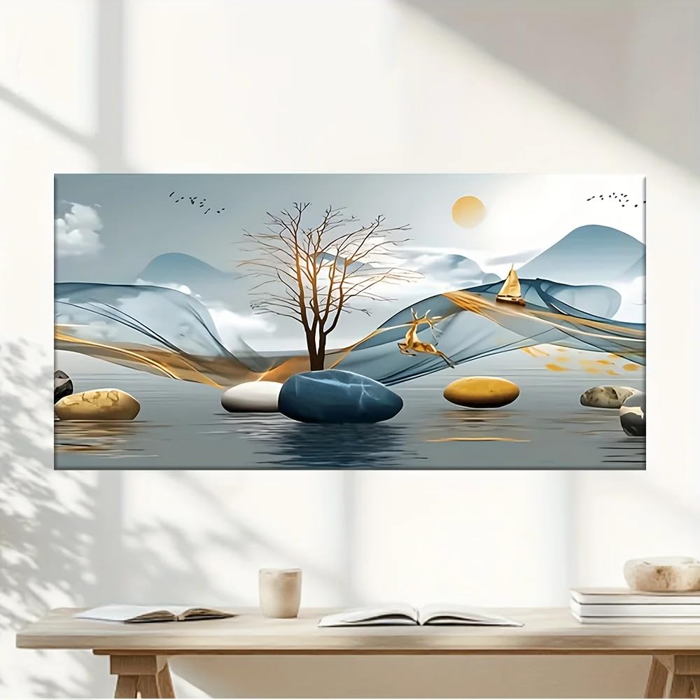 GKUVBF Quadro su tela Golden Fawn Lake Forest - Poster paesaggistico moderno per soggiorno e arredamento (60x120 cm/senza cornice)