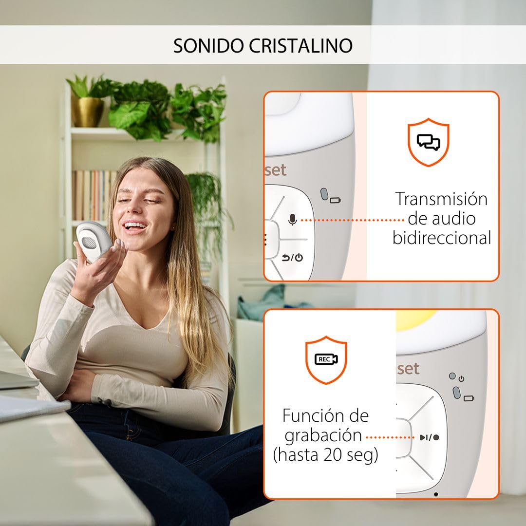 Gigaset Baby 100 Audio Vigilabebés, DECT, Alcance 300 m, Warm Grey | Comunicación bidireccional, temporizador alimentación, luz nocturna, [Versión Española]