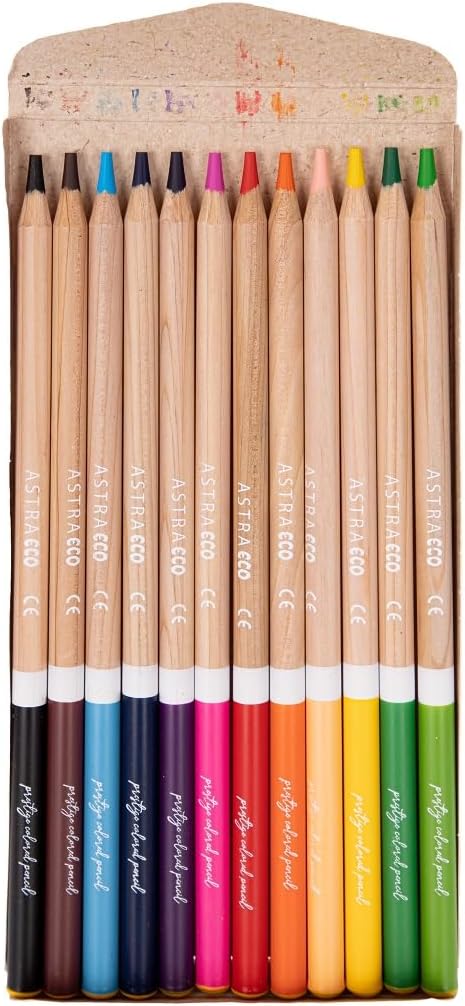 ASTRA Pencils Round Cedar Wood 12 Colours FSC Certified Watercolour For School Children