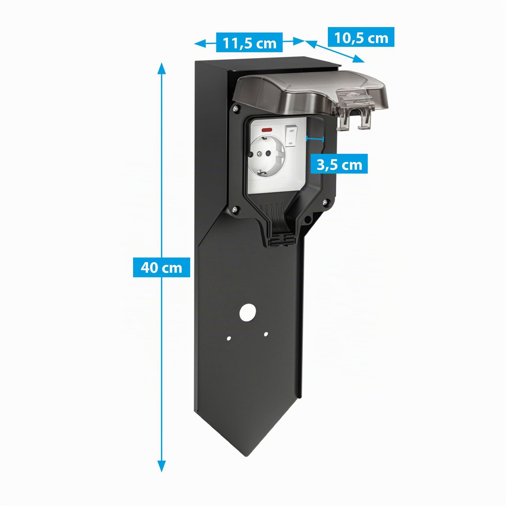 ledscom.de Colonnina con presa da giardino POXO (2 pezzi) con picchetto da terra per esterni, IP65, a 1 presa, acciaio inossidabile, nera, squadrata, 40 cm